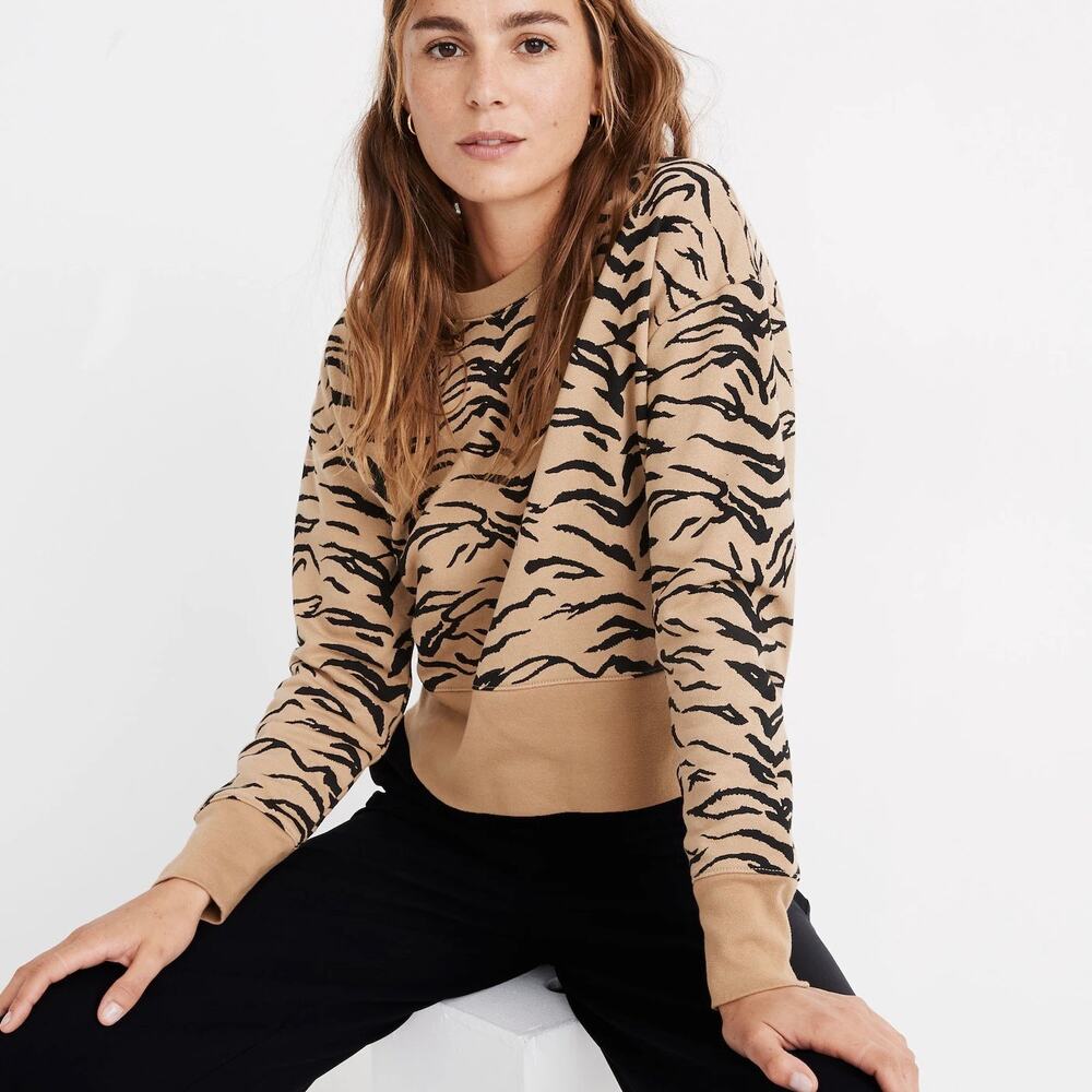 MADEWELL Tiger Stripe Crop Crewneck Sweatshirt XS